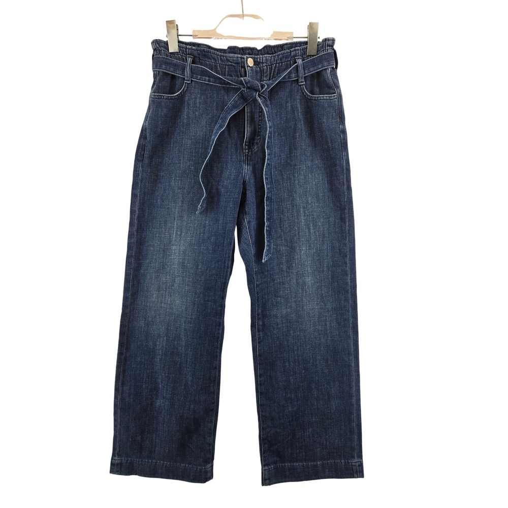 J.Crew Women NEW Dark Wash Wide Leg Crop Paperbag Waist Tie Jeans Size 30T